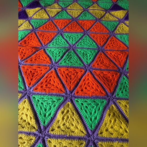 Vintage Colorful Geometric Handmade Crochet Blanket Afghan - Picture 13 of 14